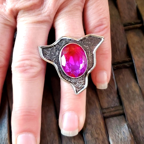 New Unique Bi-Color Tourmaline 925 Silver Ring. - Picture 2 of 16